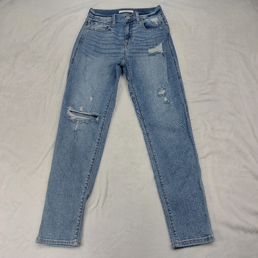 EUNINA JEANS WOMENS ROCKY HIGHRISE BOYFRIEND LIGHT WASH DISTRESSED DENIM PANTS 1